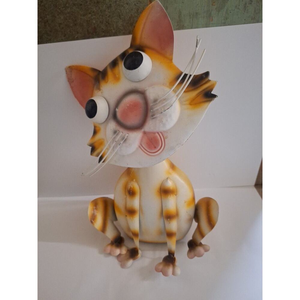 Orange Wobble Head Springy Metal Tabby Cat Decor 13.75" H x 9.81" W x 6.25" D
